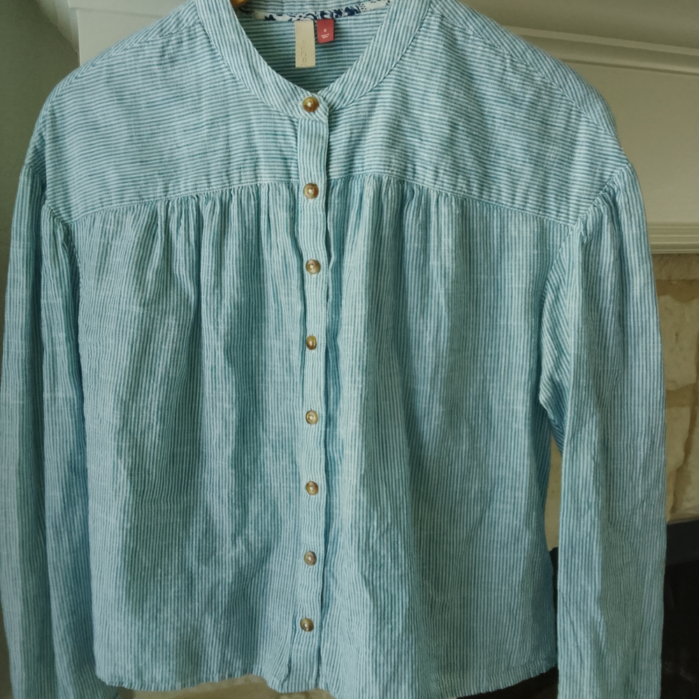 Anthropologie Pilcro Blue Striped Boxy Button-Front Top